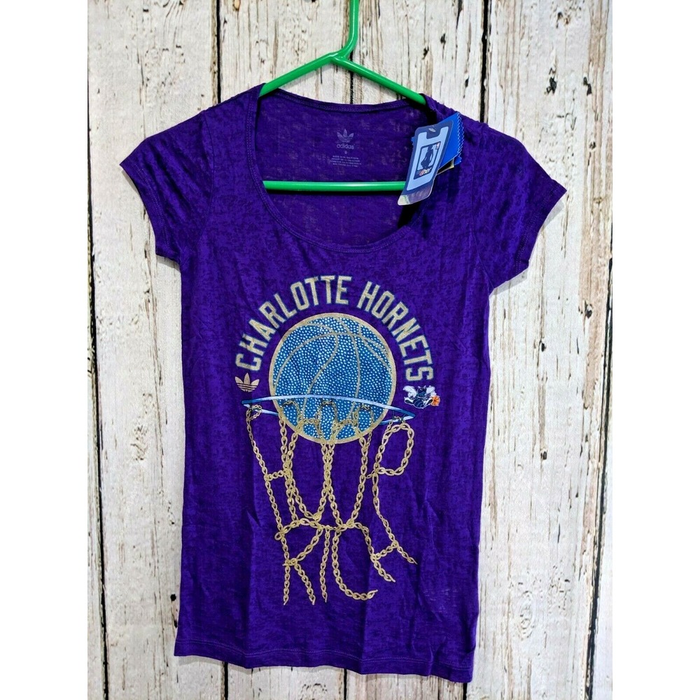 Adidas Women's Small Charlotte Hornets Short Sleeve T‑Shirt Tee TShirt Shirt NEW